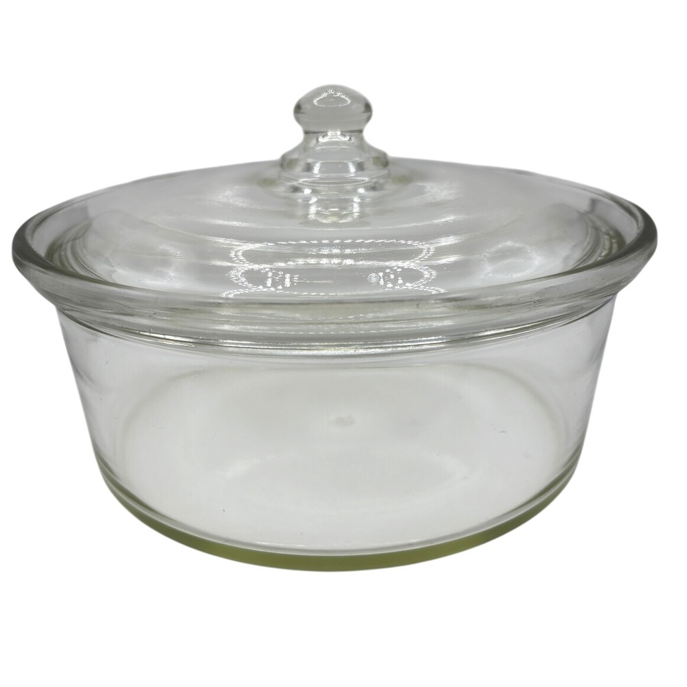 Vintage Fry Clear Glass Round‎ Casserole Dish with Lid Ovenware Kitchen